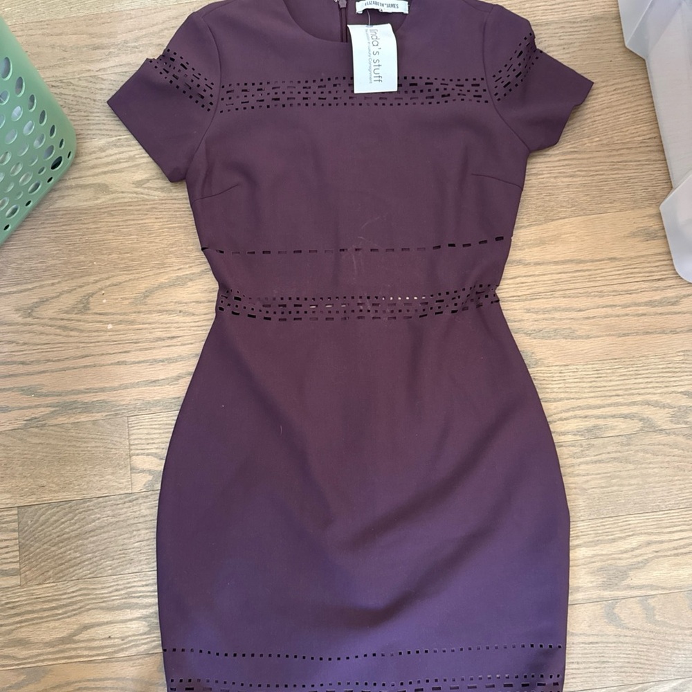 Elizabeth and James Plum Laser-Cut Sheath Dress